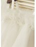 Boho Beach Thin Straps Pearl Ivory Tulle Flower Girl Dress